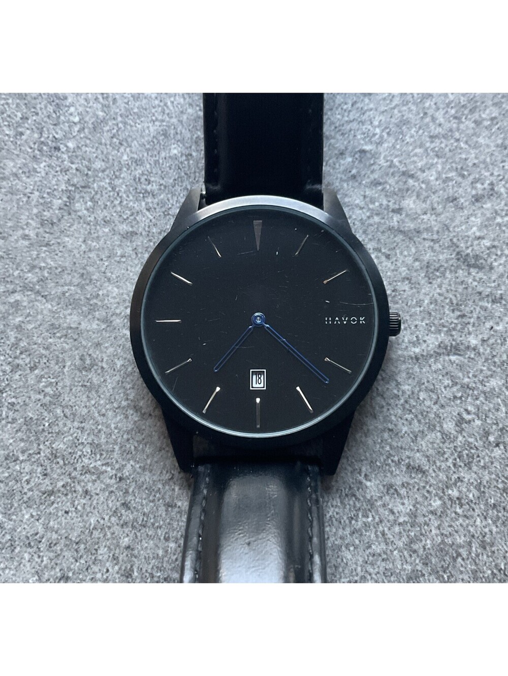 Elliot Havoc Blackout Black Mens Watch Dark Blue Hands W/Date & Leather Band BR